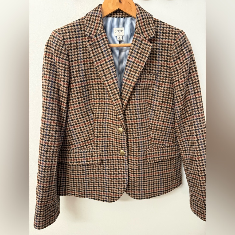 J. Crew Women's Wool Houndstooth Blazer - Brown, Black, and Tan